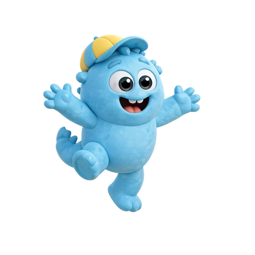Bo, das blaue Monsterkind mit gelber Kappe